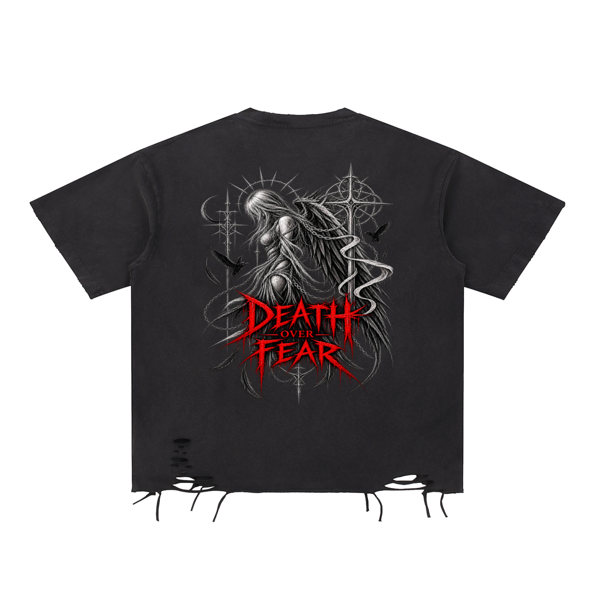 Death Over Fear - Angel | Snow Washed Raw-Hem T-Shirt