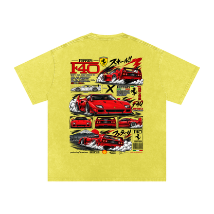 Ferrari F40 Tokyo Racing Tee – Snow Washed Oversized Cotton T-Shirt