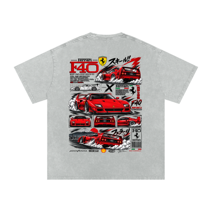 Ferrari F40 Tokyo Racing Tee – Snow Washed Oversized Cotton T-Shirt