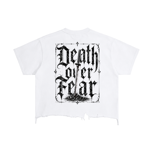 Death Over Fear | Vintage Washed Boxy Distressed Hem T-Shirt