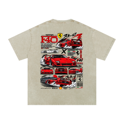 Ferrari F40 Tokyo Racing Tee – Snow Washed Oversized Cotton T-Shirt