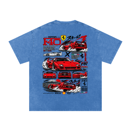 Ferrari F40 Tokyo Racing Tee – Snow Washed Oversized Cotton T-Shirt