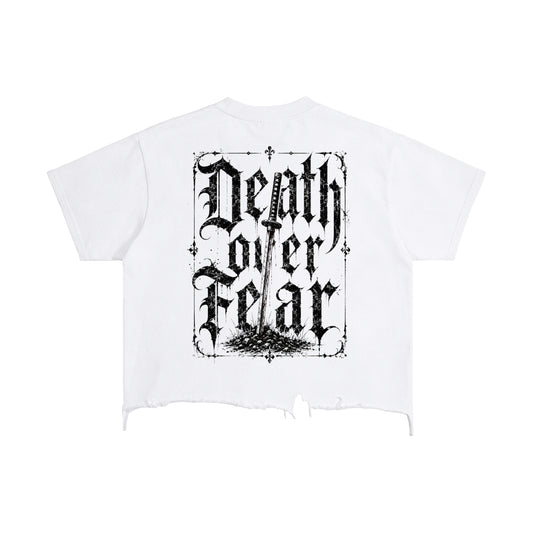 Death Over Fear | Vintage Washed Boxy Distressed Hem T-Shirt