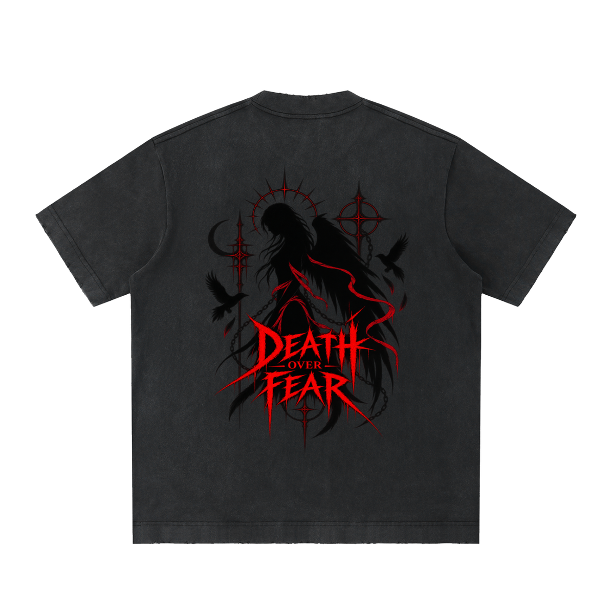 Death Over Fear Goddess - Heavyweight Vintage Washed Frayed T-Shirt