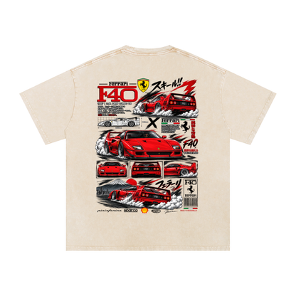 Ferrari F40 Tokyo Racing Tee – Snow Washed Oversized Cotton T-Shirt